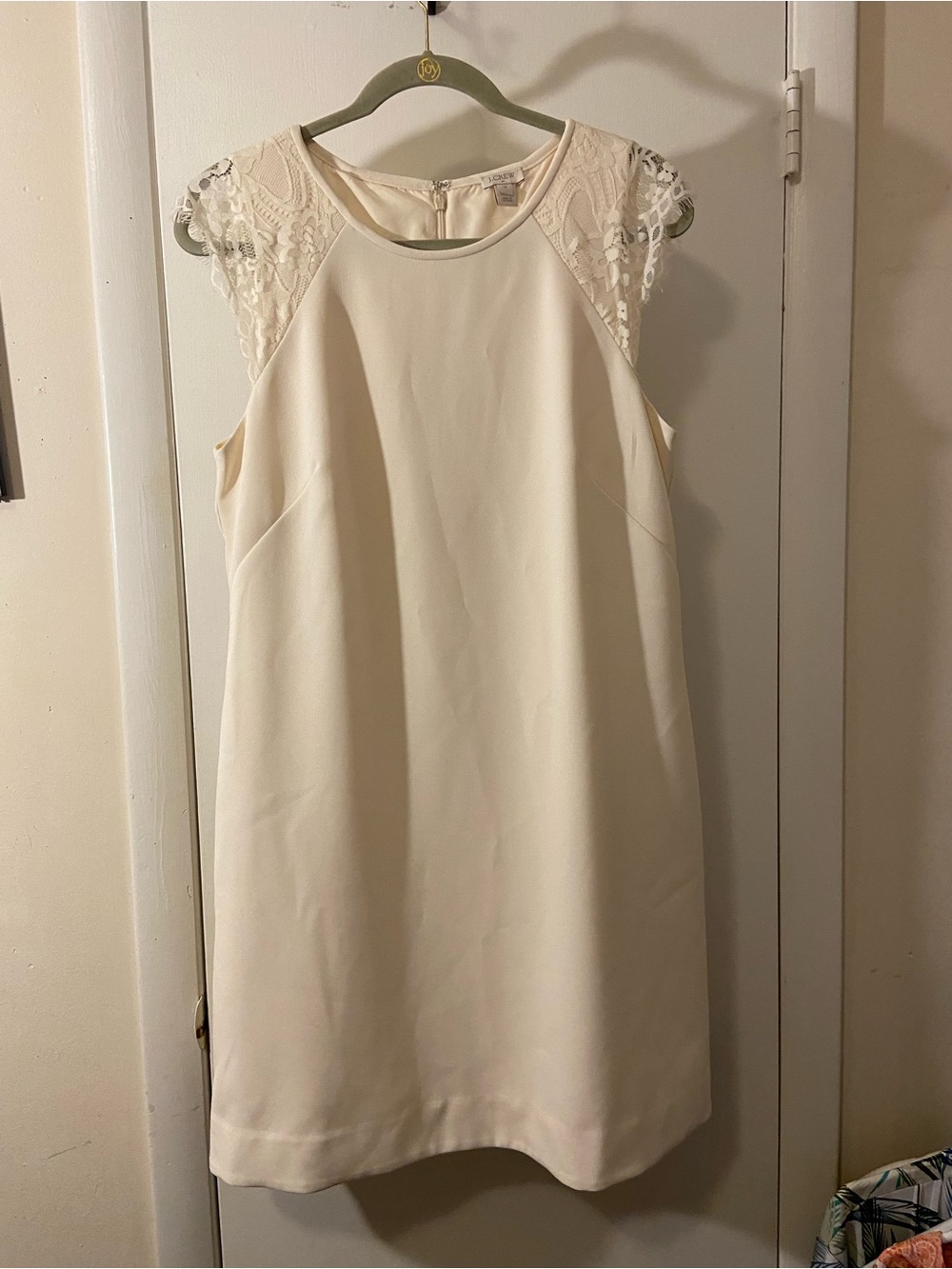 J. Crew Cream Lace-Cap Sleeve Midi Shift Dress